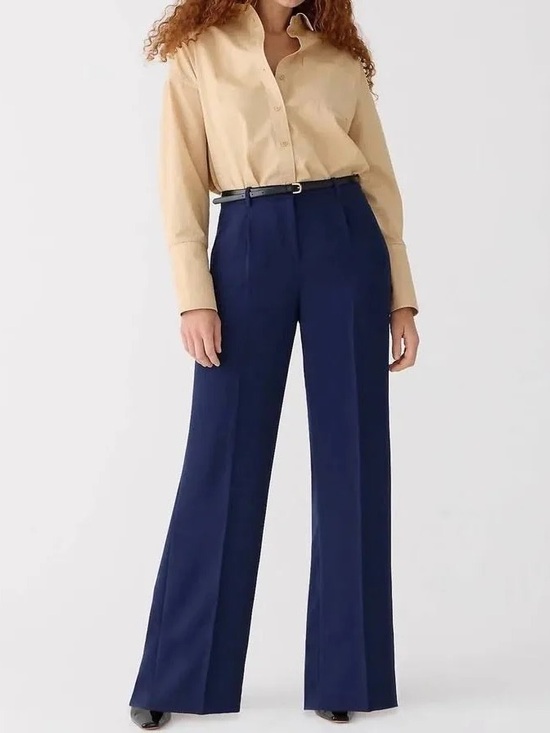 J. Crew Pants - J. Crew Wide-leg Essential Pants City Crepe Trousers Preppy Career Navy Blue 18
